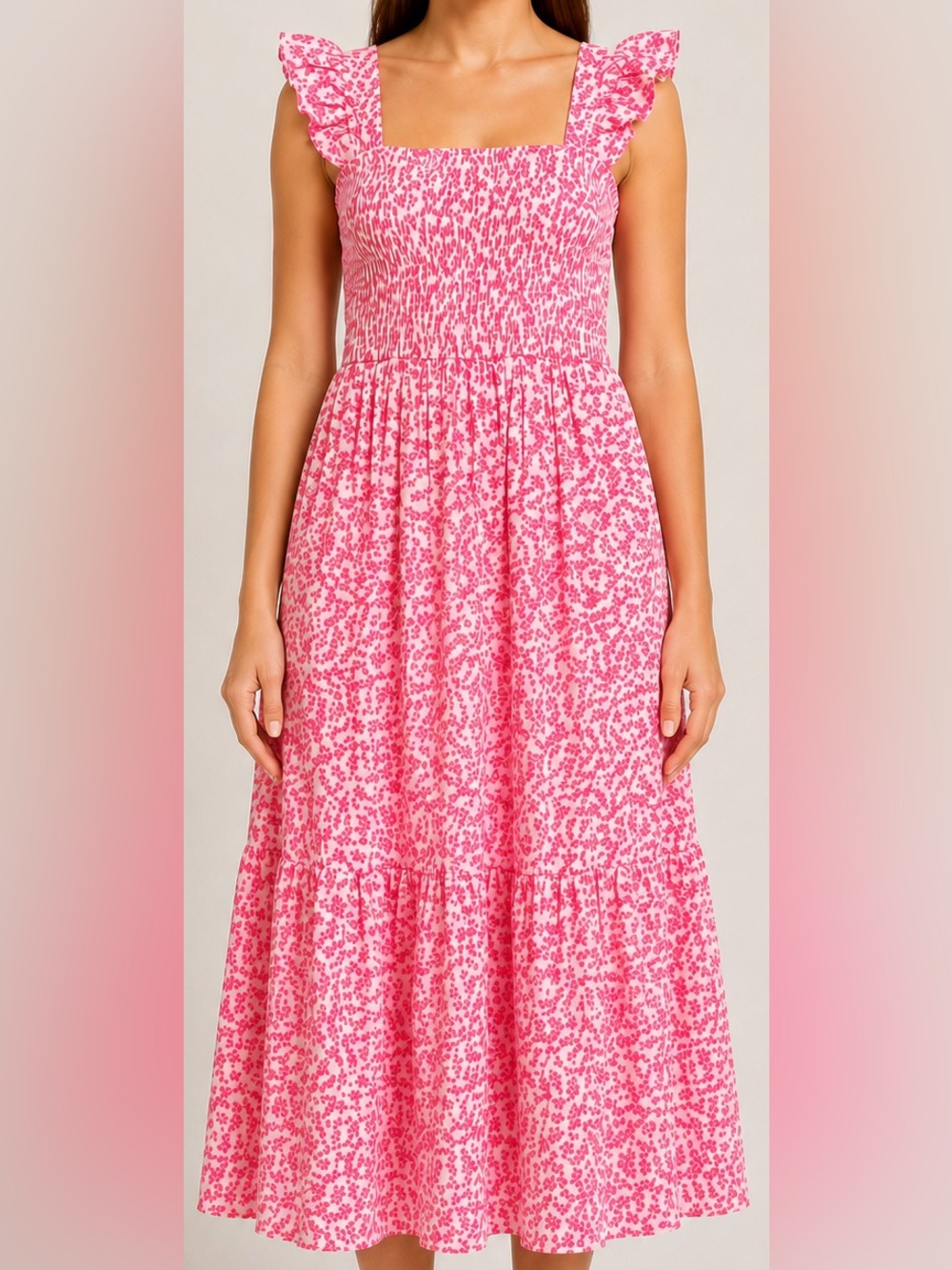 ON 34th Pink Floral Smocked Maxi Dress XS Cottagecore Summer
